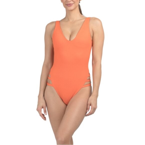 BECCA Carrot Orange Fine Line Sophie Cut Out One Piece S - Picture 1 of 6